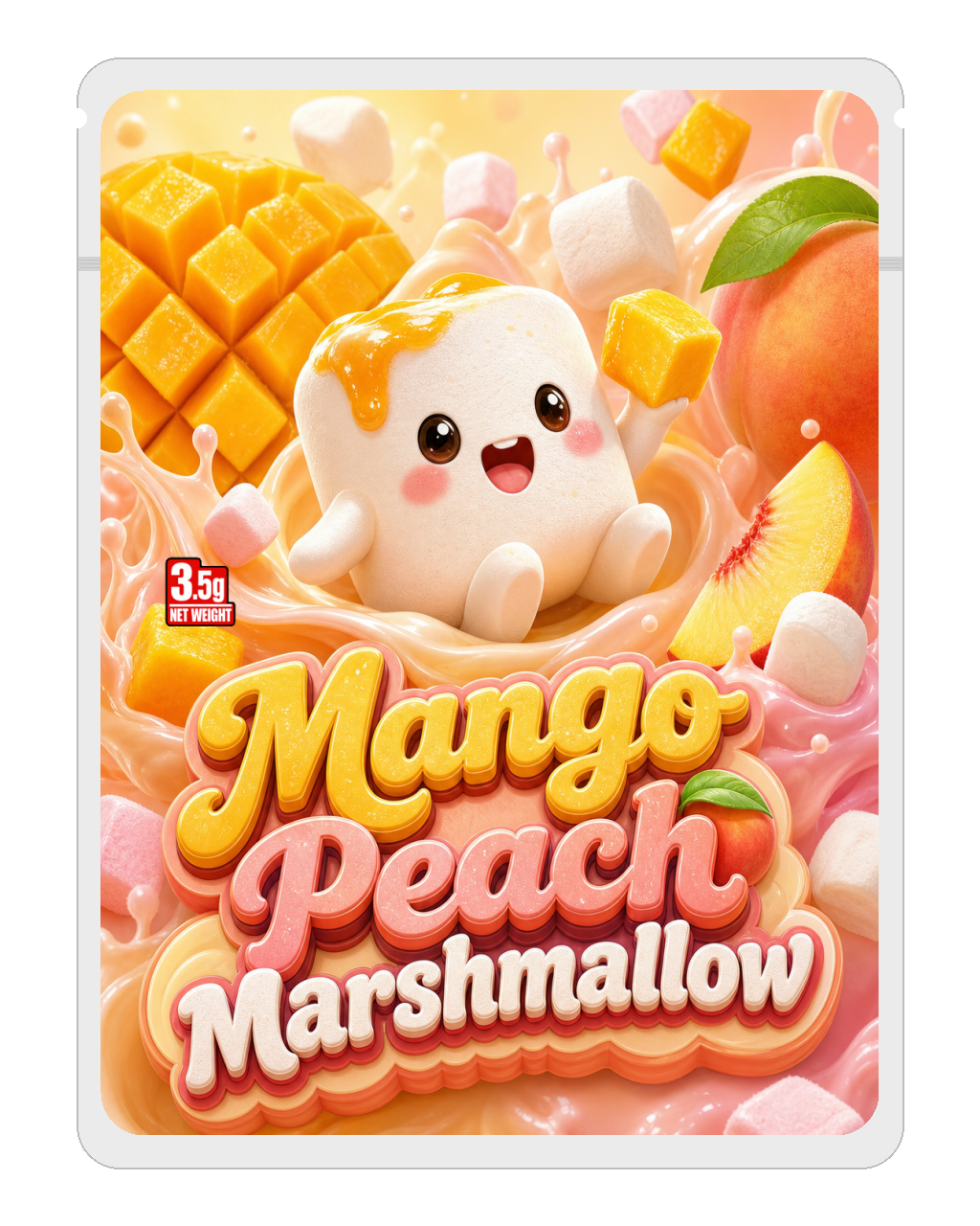 Mango Peach Marshmallow mylar bag mockup