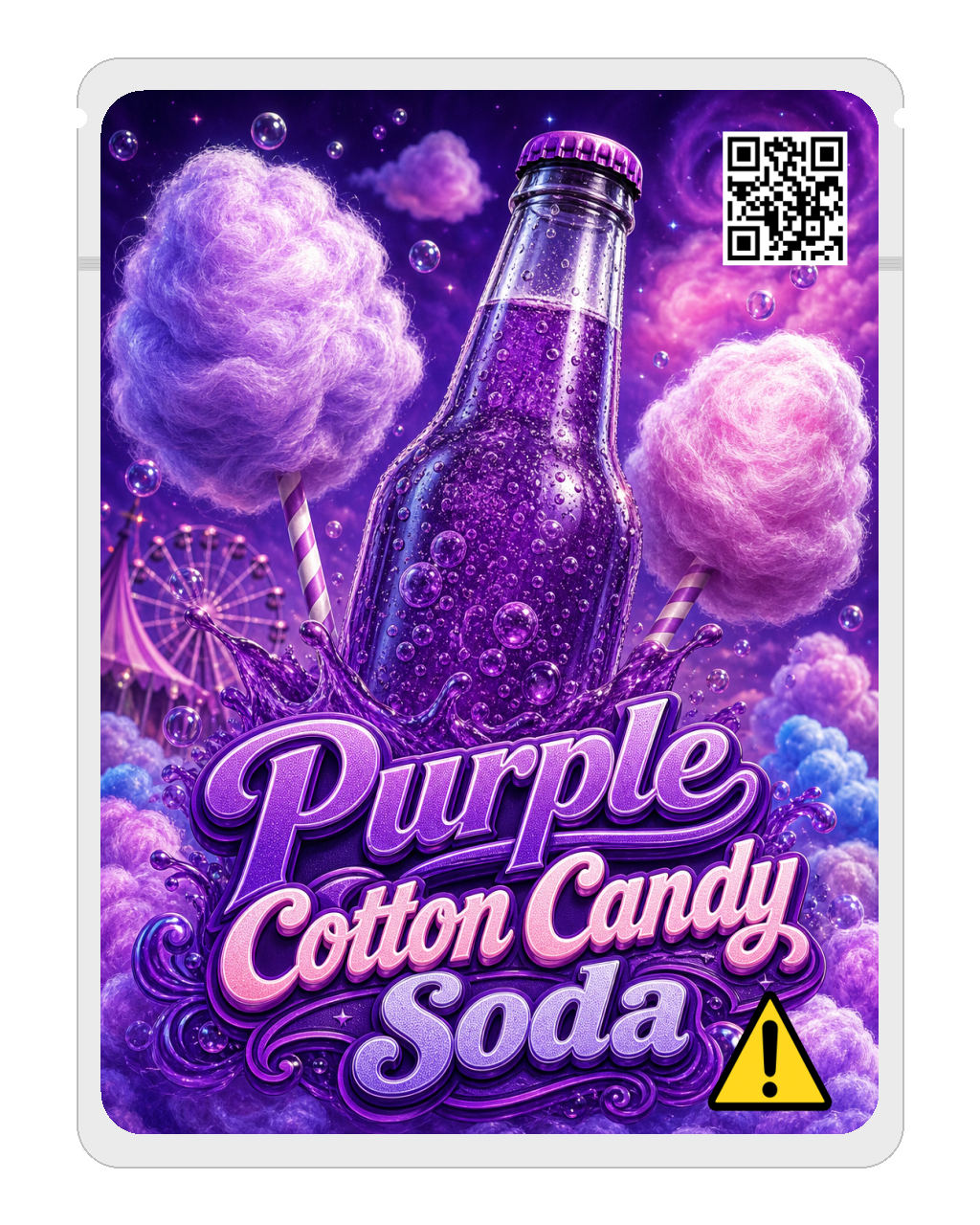 Purple Cotton Candy Soda — white mylar bag mockup