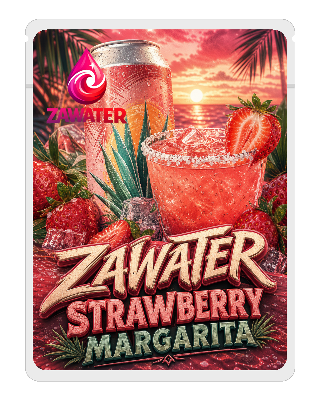 ZAWATER Strawberry Margarita mylar bag mockup